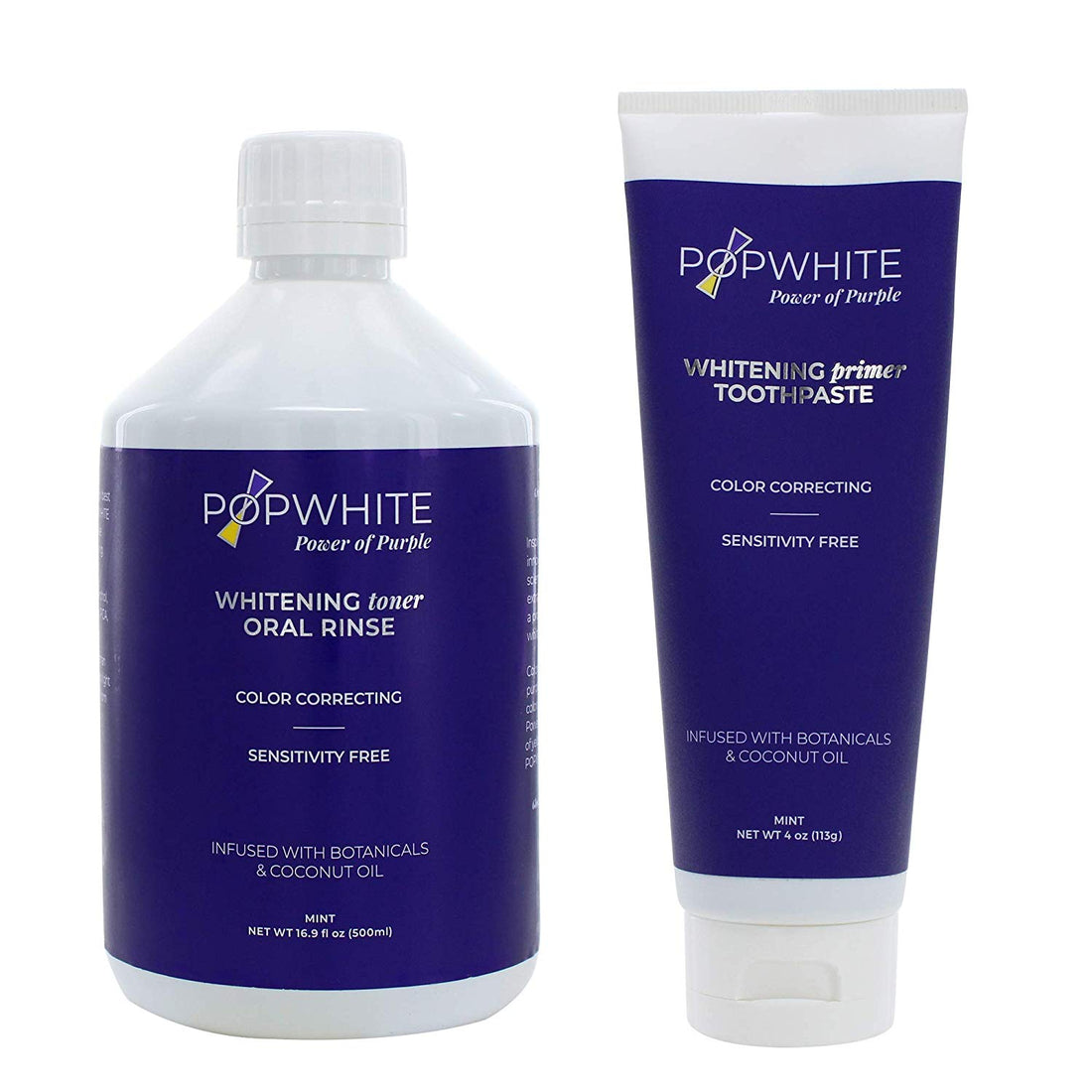 POPWHITE Duo - Purple Toothpaste Oral Rinse. 2 in 1 Teeth Whitening. No peroxide, charcoal, fluoride, sulfate. Vegan. Enamel safe. Made in USA