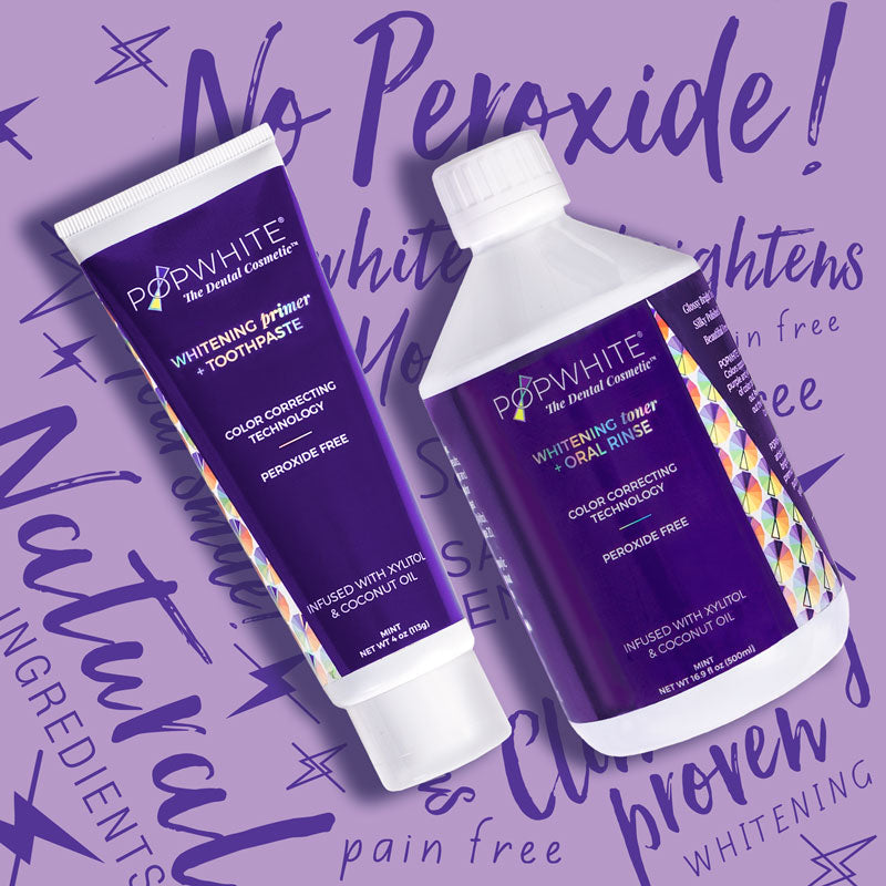 POPWHITE Duo - Purple Toothpaste Oral Rinse. 2 in 1 Teeth Whitening. No peroxide, charcoal. Vegan. Enamel safe. Made in USA