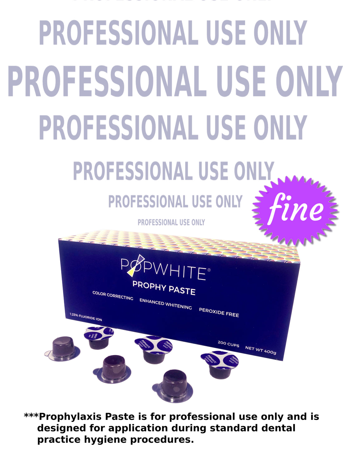 POPWHITE Prophy Paste. 200 cups. Professional Teeth Whitening. Fine Mint. Peroxide Free. Enamel safe. Vegan. All natural. Made in USA